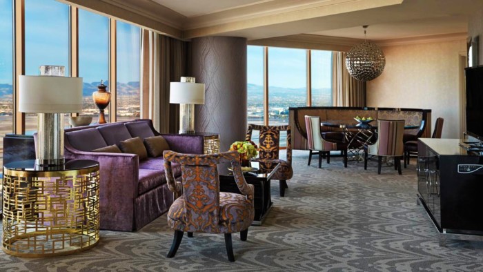 Las-Vegas, Four Seasons Hotel Sunrise-Sunset Suite, strip view, king strip view doubles, second living room photo