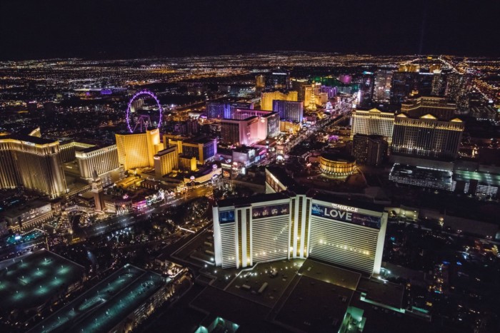 Nighttime Aerial | Suites at Mirage Resort & Casino