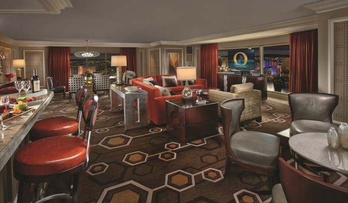 One Bedroom Lakeview Suite Living And Dining Areas | Suites at Bellagio